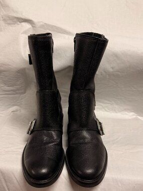 Vince Camuto Alicenta Black Leather Moto Buckle Booties Size 6.5
